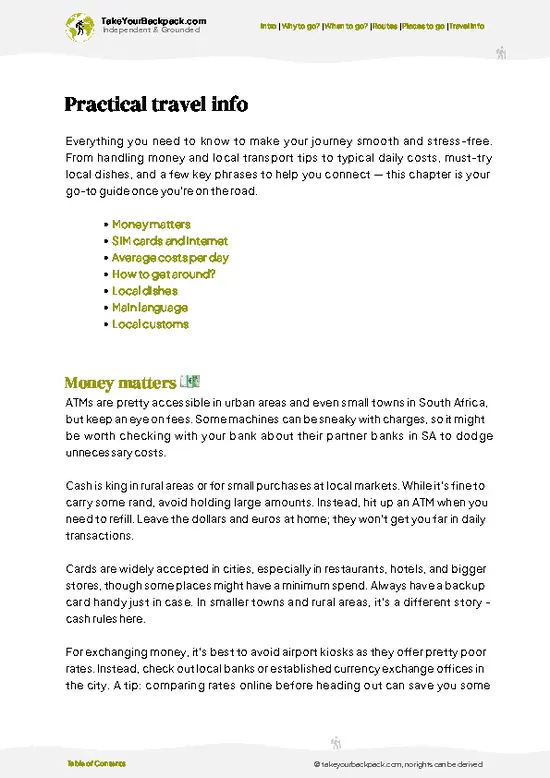 example page 7 from our offline Travel Guide for South Africa